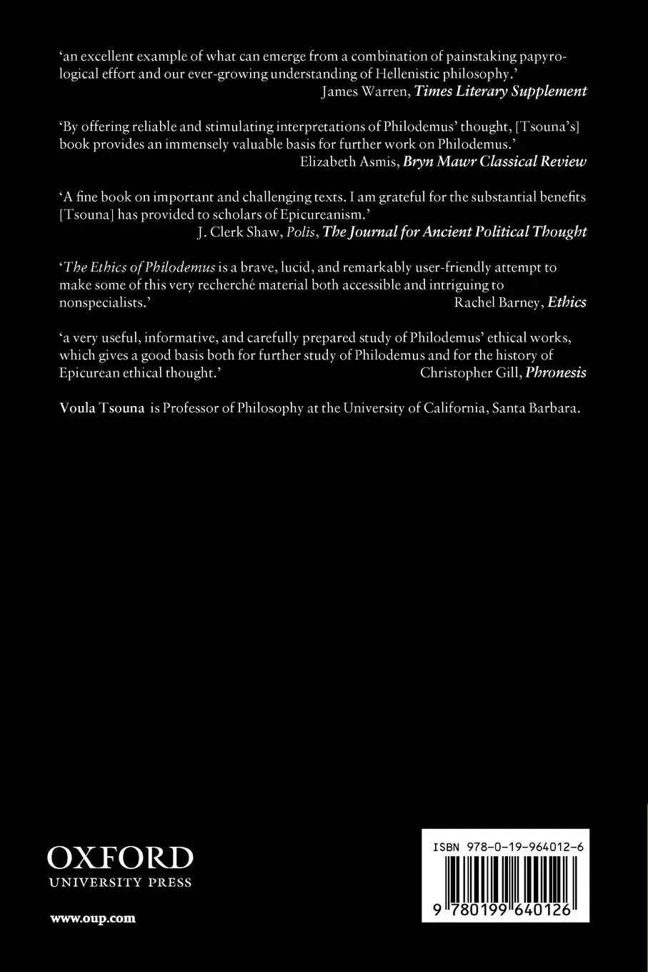 Rückseite: 9780199640126 | The Ethics of Philodemus | Voula Tsouna | Taschenbuch | Englisch