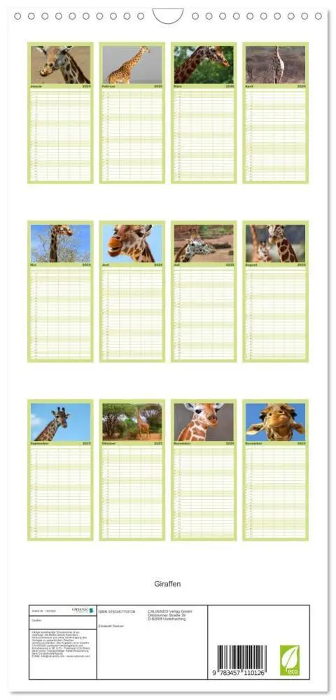 Bild: 9783457110126 | Familienplaner 2025 - Giraffen mit 5 Spalten (Wandkalender, 21 x 45...