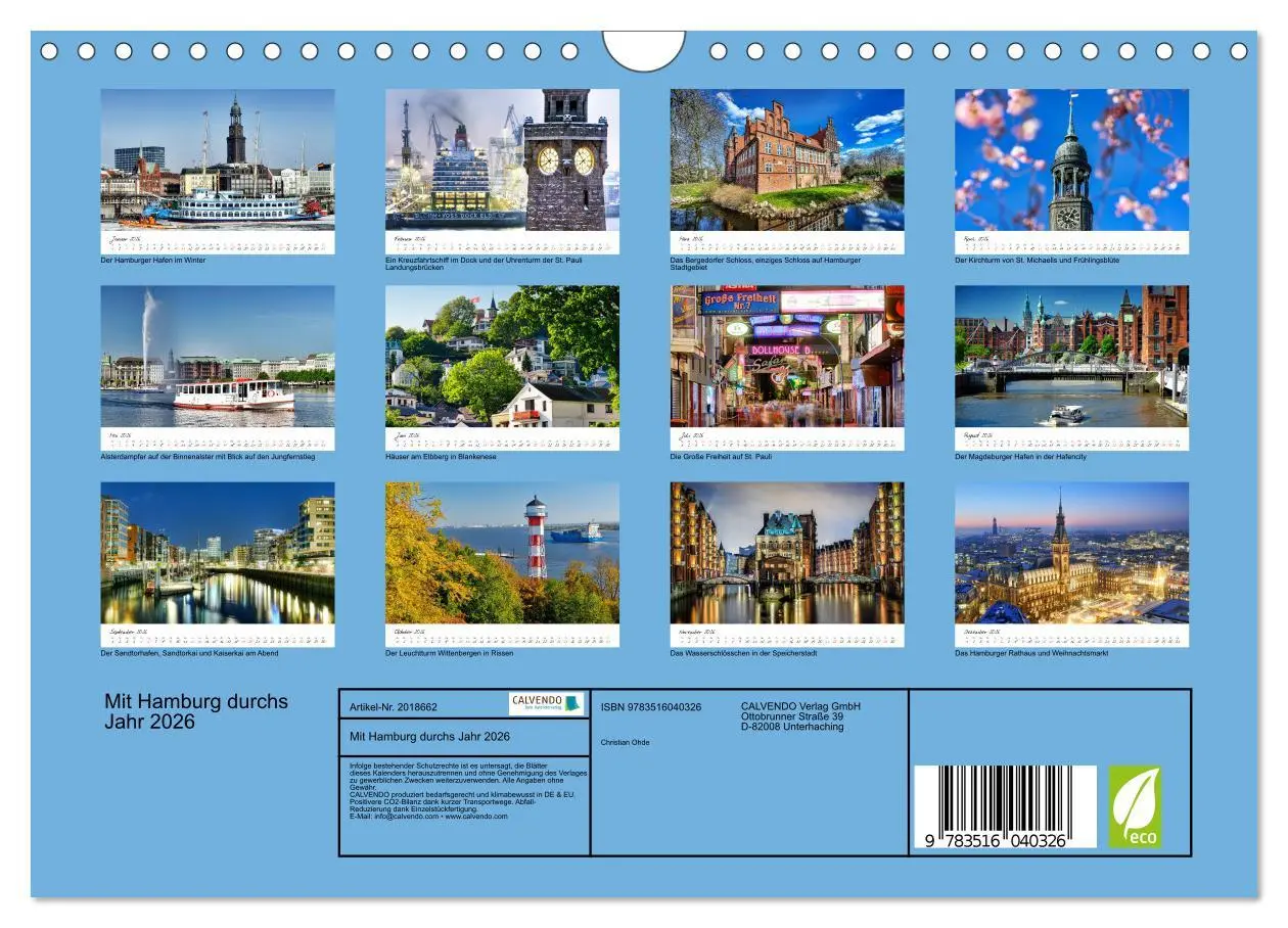 Bild: 9783516040326 | Mit Hamburg durchs Jahr 2026 (Wandkalender 2026 DIN A4 quer),...