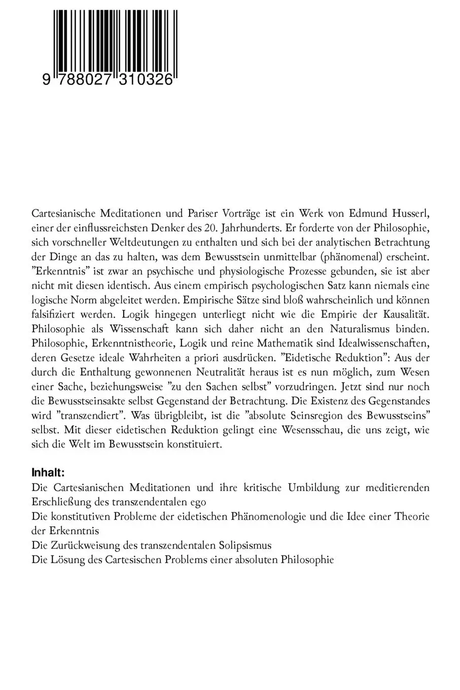 Rückseite: 9788027310326 | Cartesianische Meditationen und Pariser Vorträge | Edmund Husserl