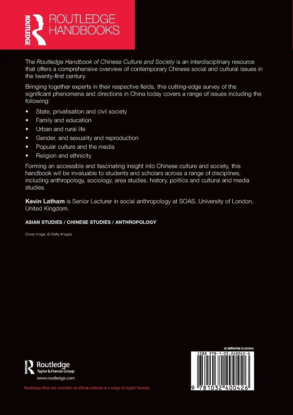 Rückseite: 9781032400426 | Routledge Handbook of Chinese Culture and Society | Kevin Latham