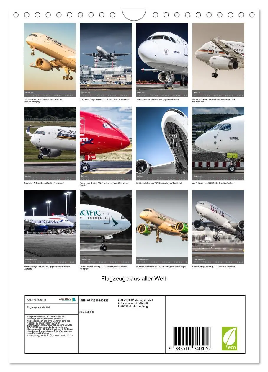 Bild: 9783516340426 | Flugzeuge aus aller Welt (Wandkalender 2026 DIN A4 hoch), CALVENDO...