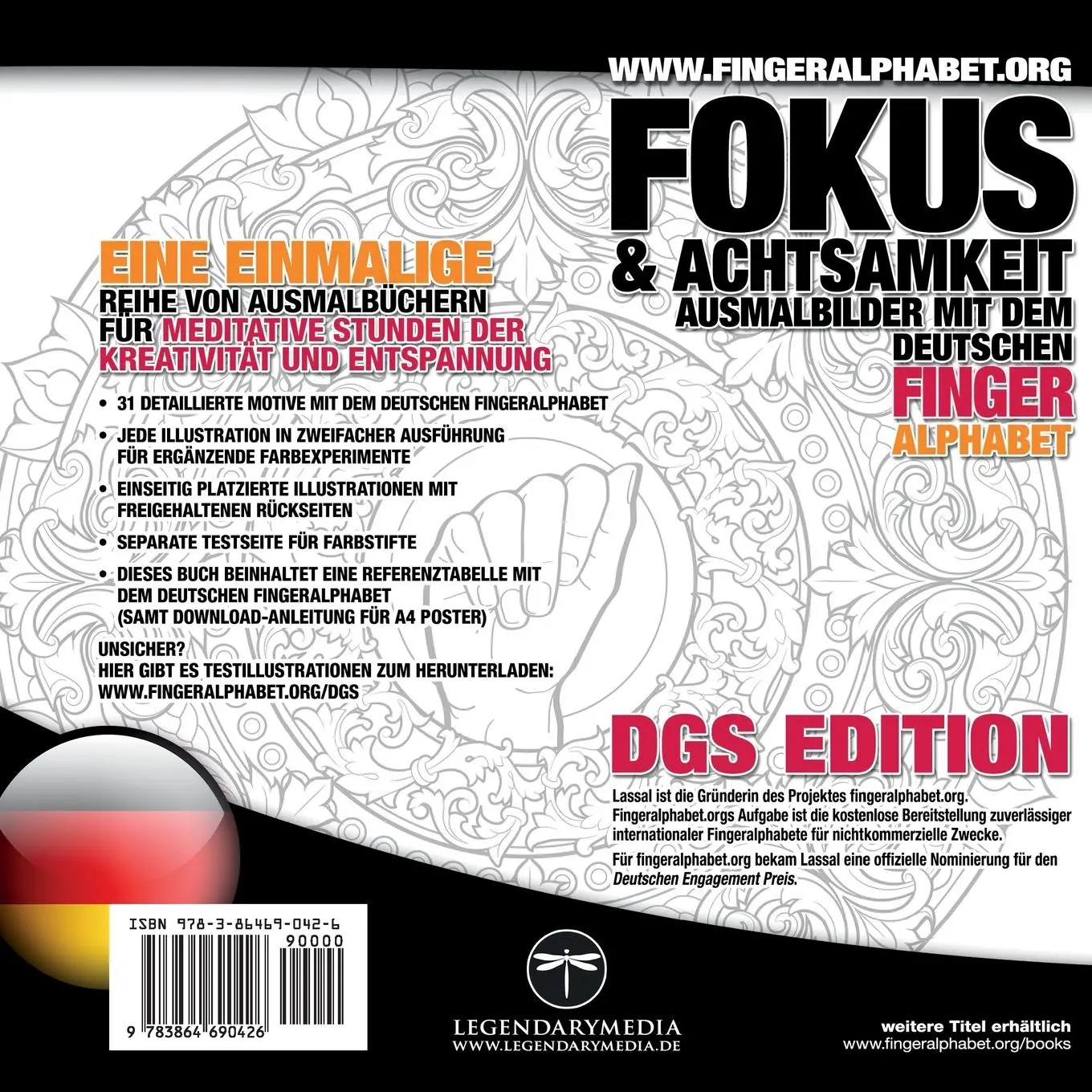 Rückseite: 9783864690426 | 31x2 Ausmalbilder mit dem deutschen Fingeralphabet | Lassal | Buch