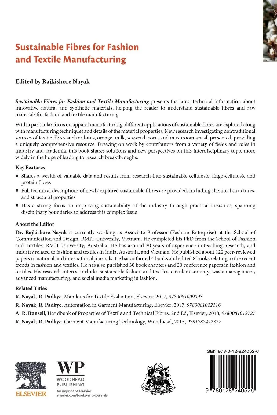 Rückseite: 9780128240526 | Sustainable Fibres for Fashion and Textile Manufacturing | Nayak