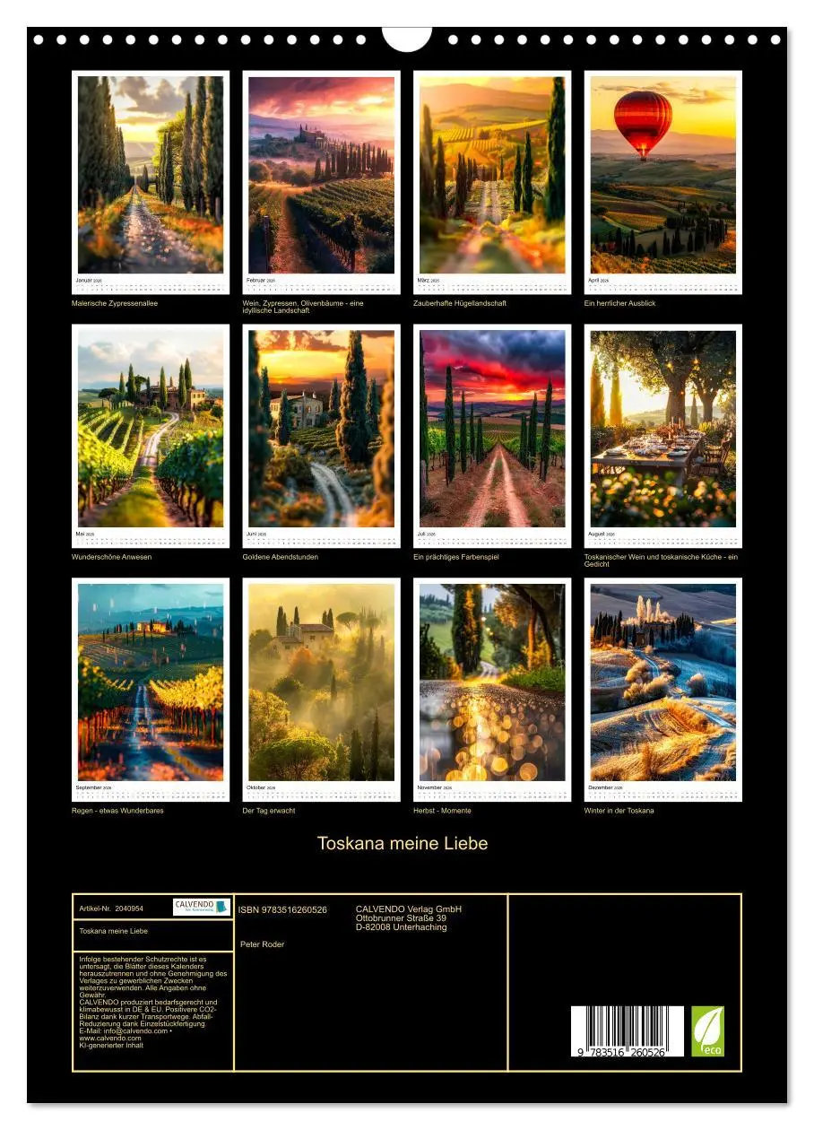 Bild: 9783516260526 | Toskana meine Liebe (Wandkalender 2026 DIN A3 hoch), CALVENDO...