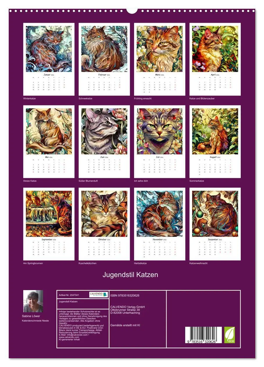 Bild: 9783516320626 | Jugendstil Katzen (hochwertiger Premium Wandkalender 2026 DIN A2...