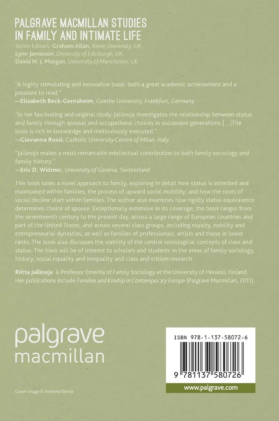 Rückseite: 9781137580726 | Families, Status and Dynasties | 1600-2000 | Riitta Jallinoja | Buch