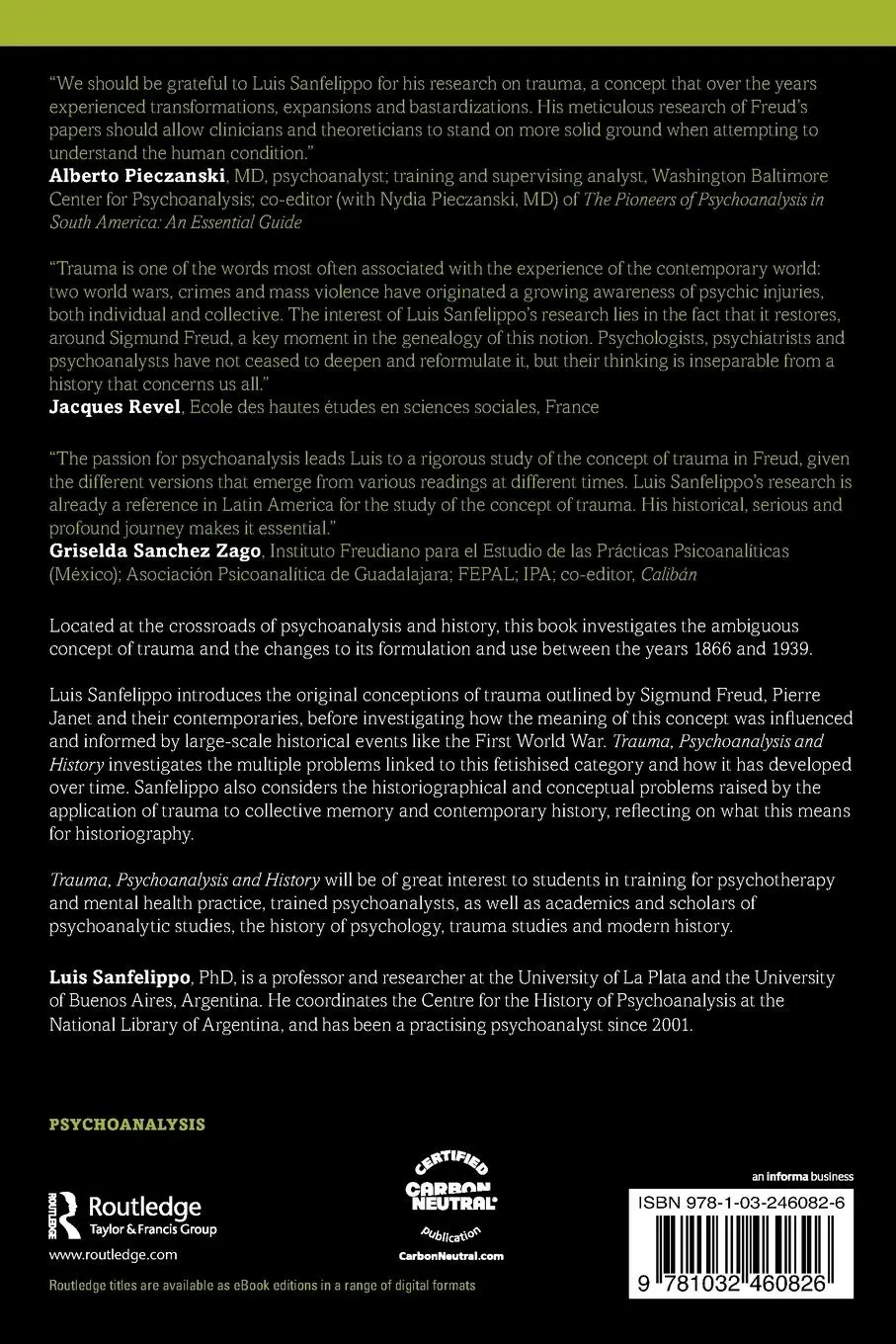 Rückseite: 9781032460826 | Trauma, Psychoanalysis and History | Luis Sanfelippo | Taschenbuch