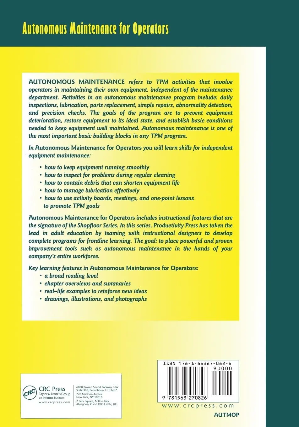 Rückseite: 9781563270826 | Autonomous Maintenance for Operators | Maintenance | Taschenbuch
