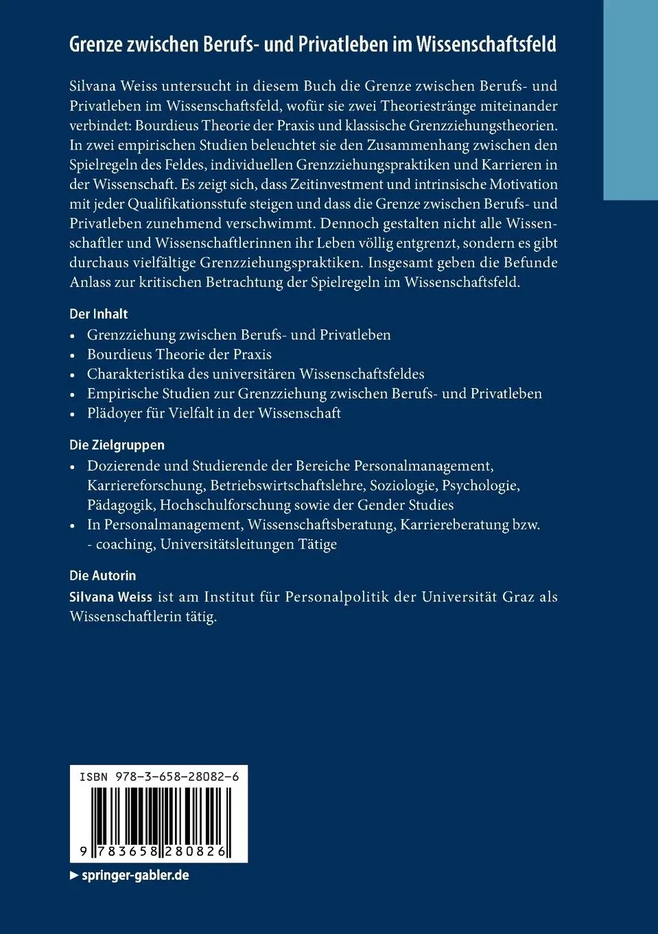 Rückseite: 9783658280826 | Grenze zwischen Berufs- und Privatleben im Wissenschaftsfeld | Weiss