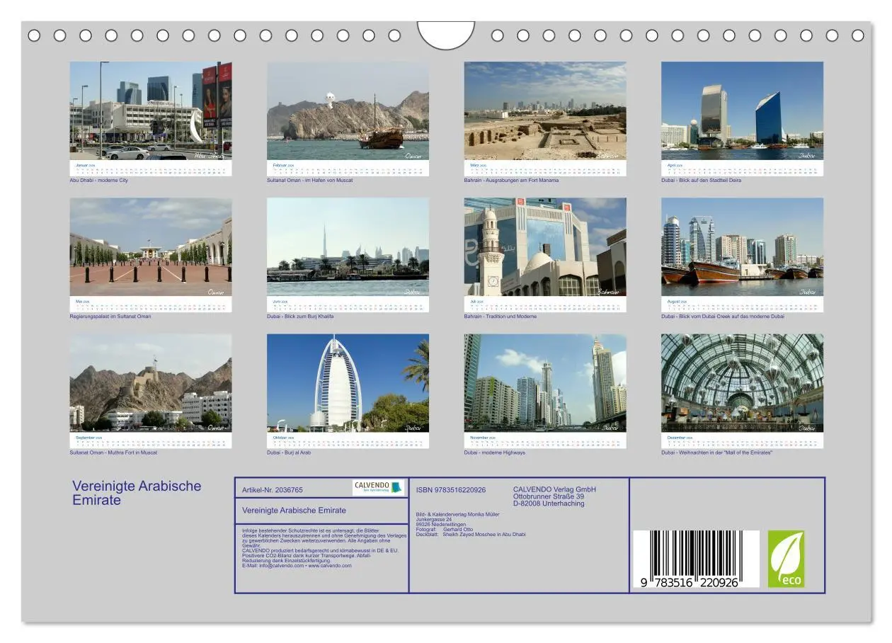 Bild: 9783516220926 | Vereinigte Arabische Emirate (Wandkalender 2026 DIN A4 quer),...