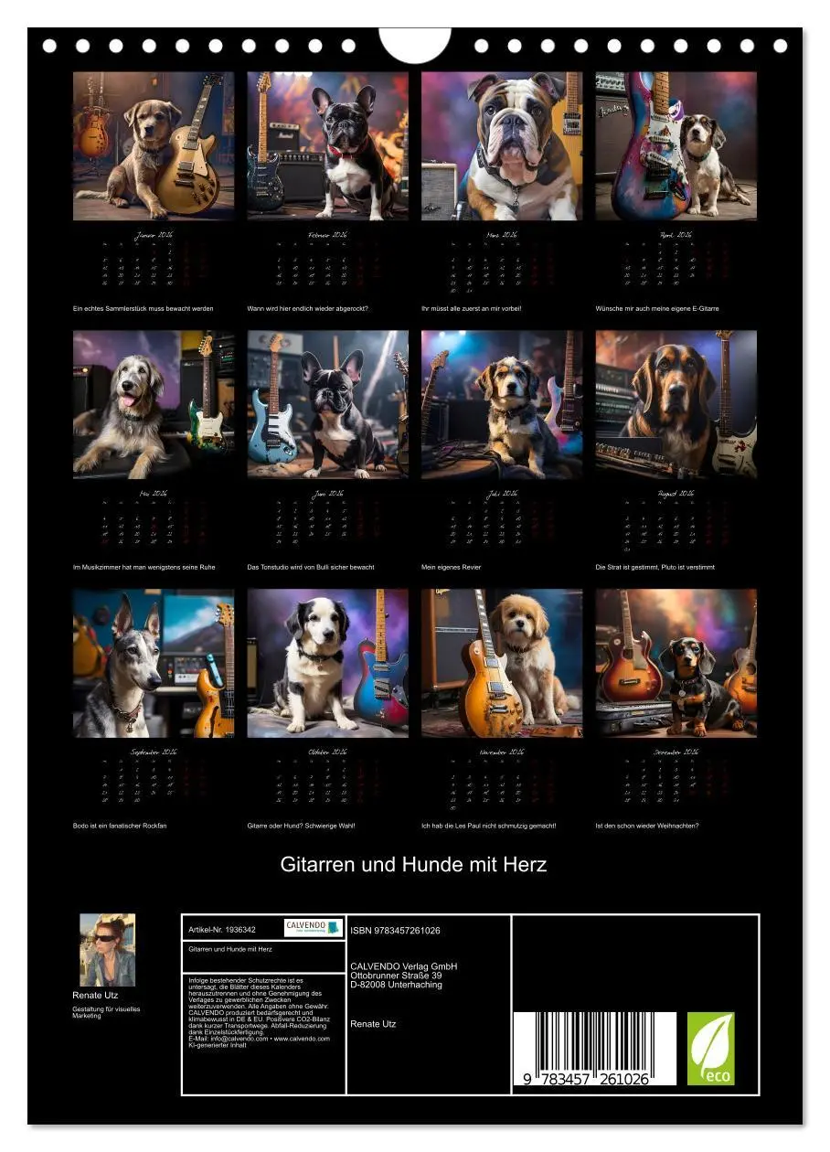 Bild: 9783457261026 | Gitarren und Hunde mit Herz (Wandkalender 2026 DIN A4 hoch),...