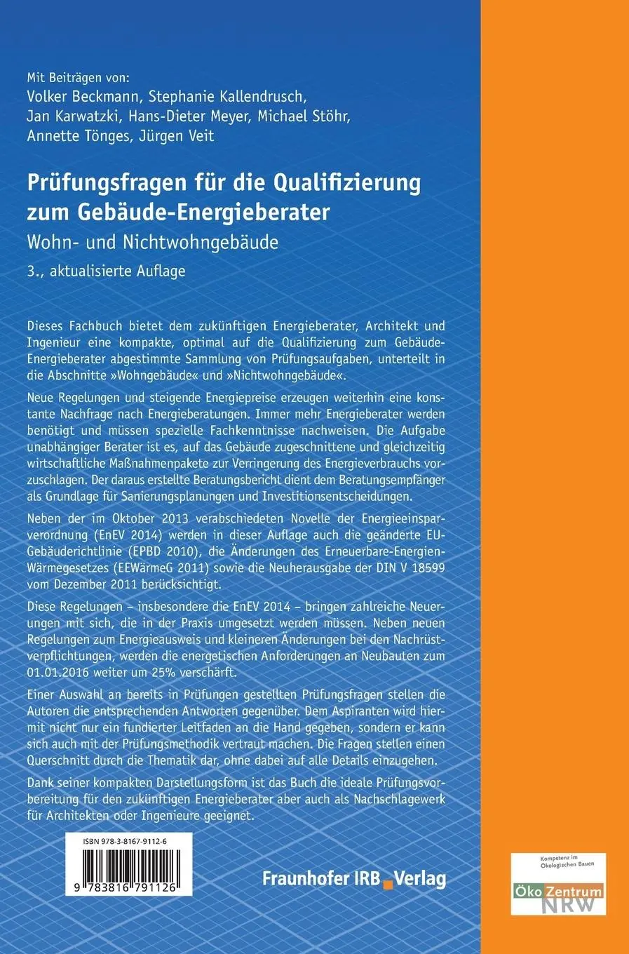 Rückseite: 9783816791126 | Prüfungsfragen für die Qualifizierung zum Gebäude-Energieberater.