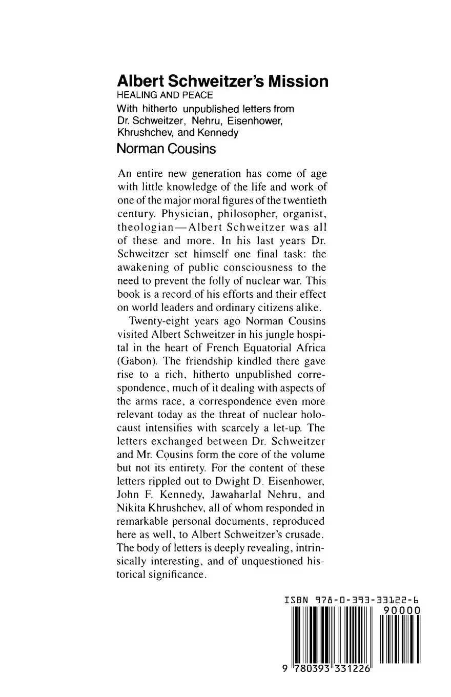 Rückseite: 9780393331226 | Albert Schweitzer's Mission | Healing and Peace | Cousins (u. a.)