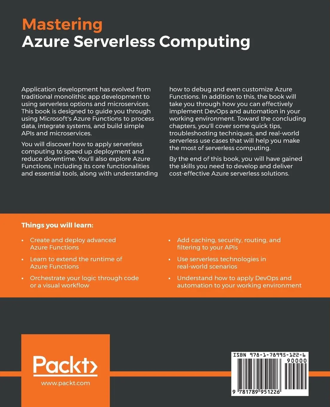 Rückseite: 9781789951226 | Mastering Azure Serverless Computing | Lorenzo Barbieri (u. a.) | Buch