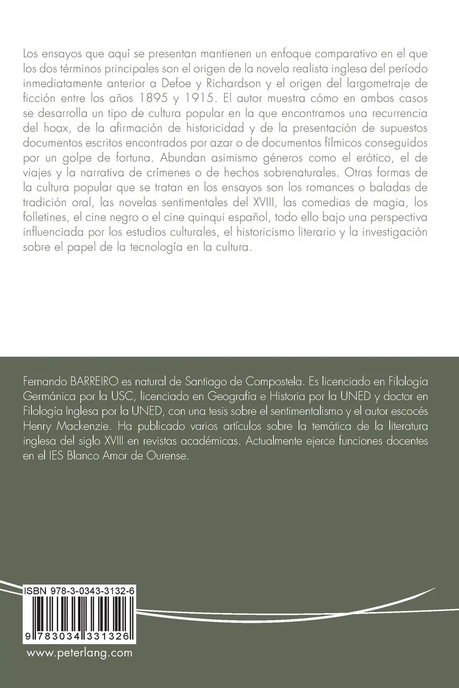 Rückseite: 9783034331326 | Ensayos sobre la cultura popular | Fernando Barreiro García | Buch
