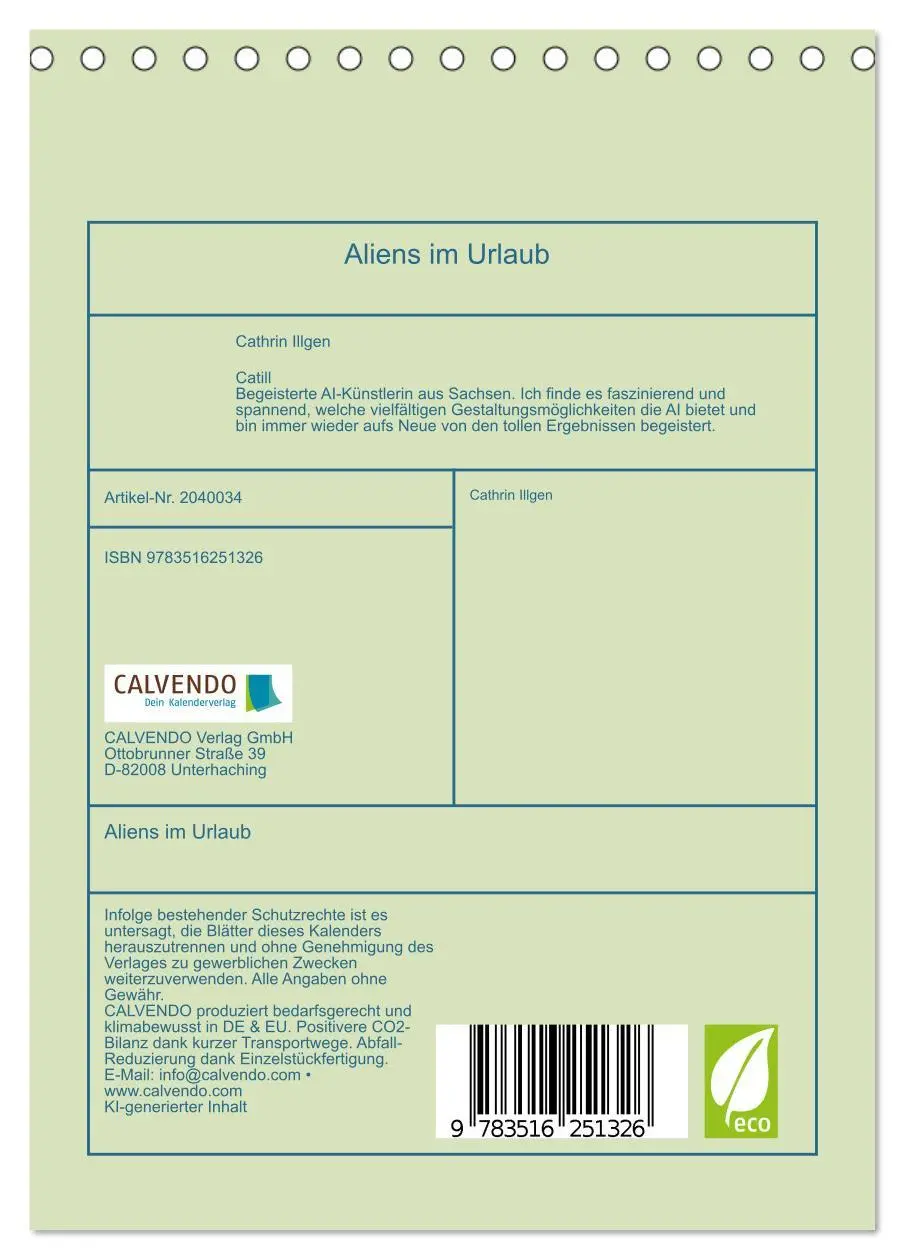 Bild: 9783516251326 | Aliens im Urlaub (Tischkalender 2026 DIN A5 hoch), CALVENDO...