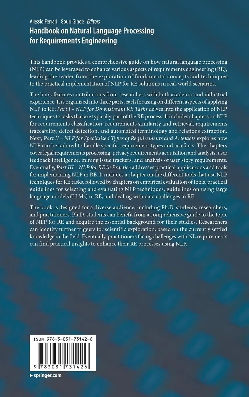 Rückseite: 9783031731426 | Handbook on Natural Language Processing for Requirements Engineering