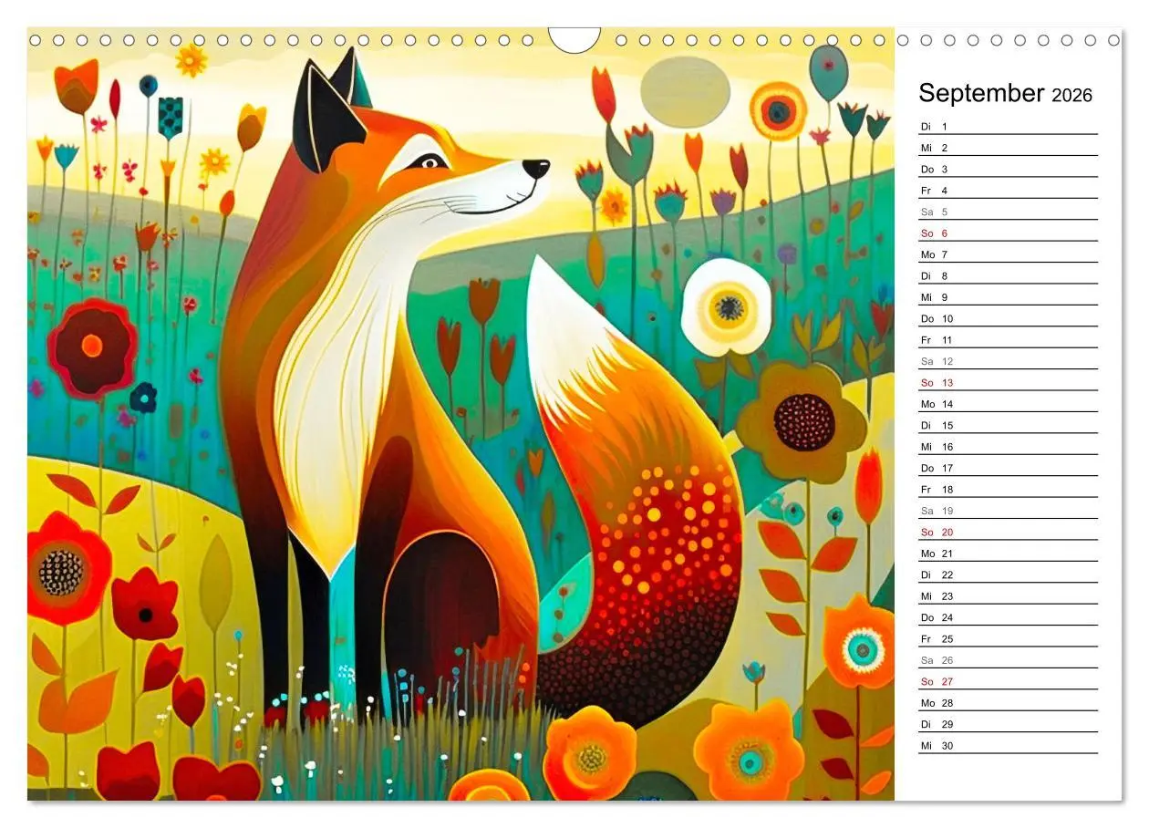 Bild: 9783457531426 | Waldtiere, bunt und naiv (Wandkalender 2026 DIN A3 quer), CALVENDO...