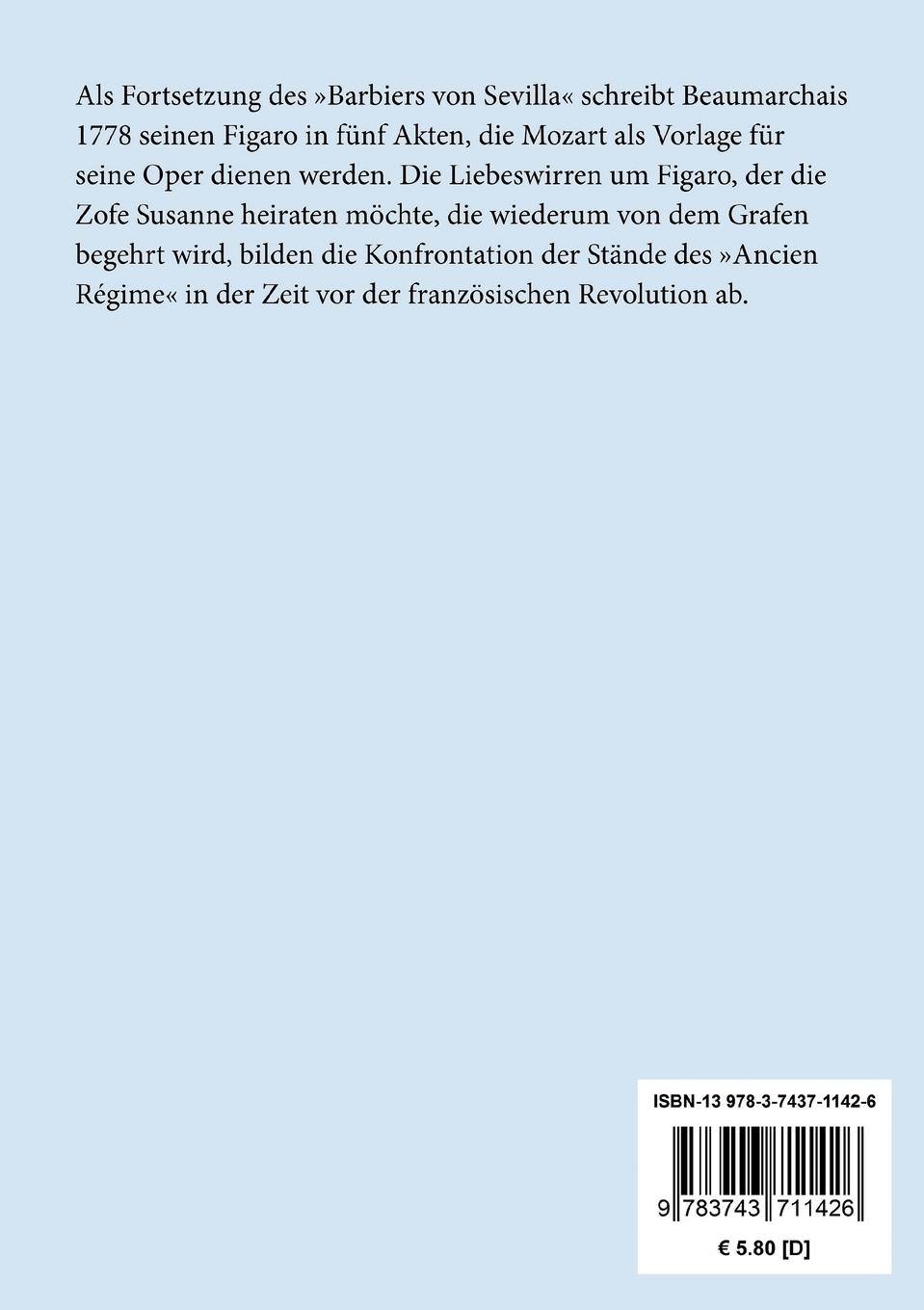 Rückseite: 9783743711426 | Figaros Hochzeit oder Der tolle Tag | Beaumarchais | Taschenbuch