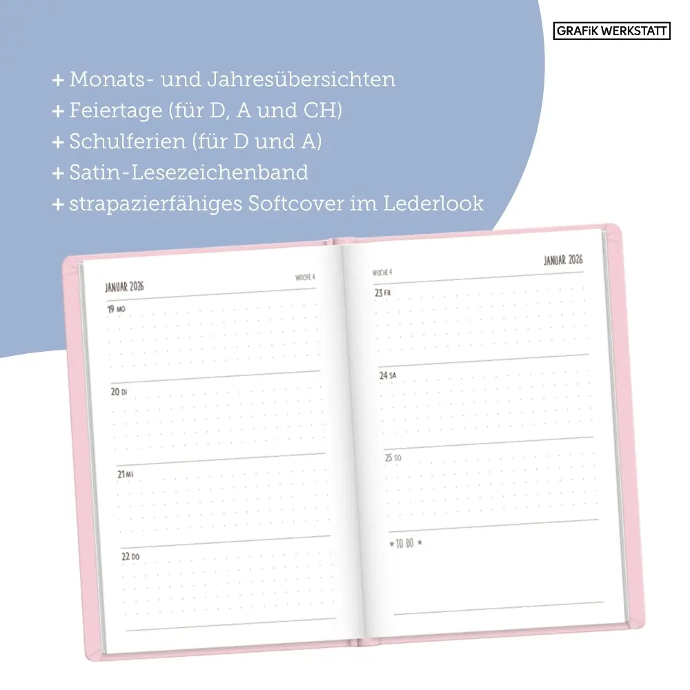 Bild: 9783986361426 | Terminplaner Lederlook 2026 Rosa | Terminplaner Lederlook A6 | Deutsch