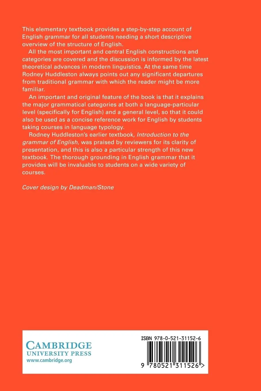 Rückseite: 9780521311526 | English Grammar | An Outline | Rodney Huddleston | Taschenbuch | 2009