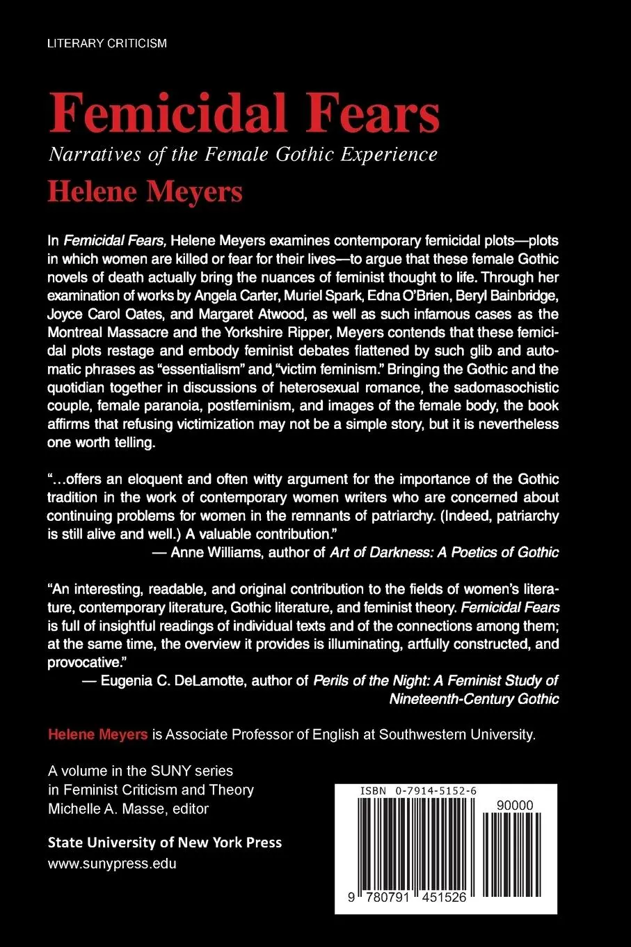 Rückseite: 9780791451526 | Femicidal Fears | Narratives of the Female Gothic Experience | Meyers