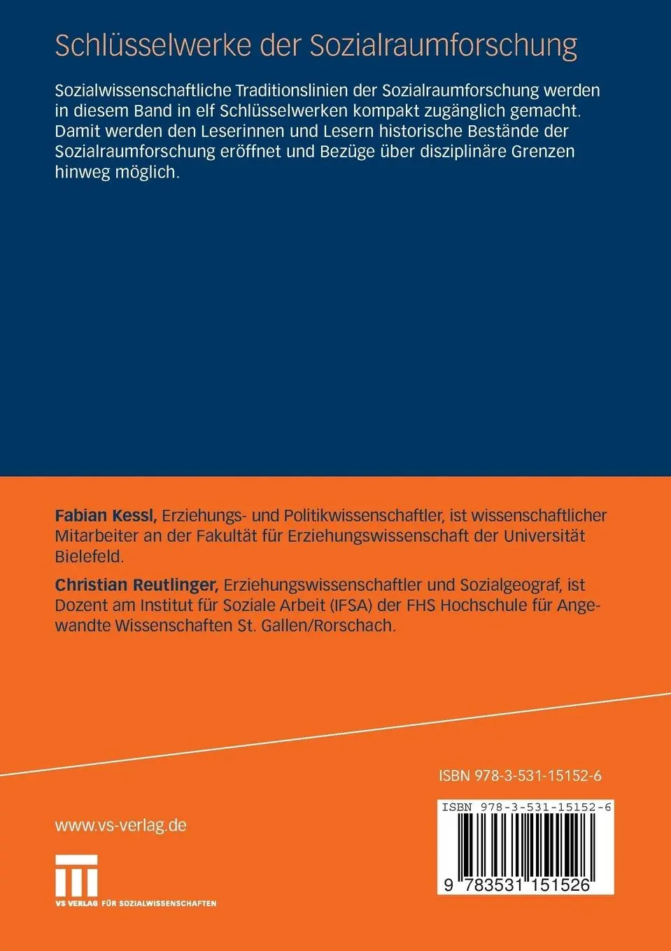 Rückseite: 9783531151526 | Schlüsselwerke der Sozialraumforschung | Christian Reutlinger (u. a.)