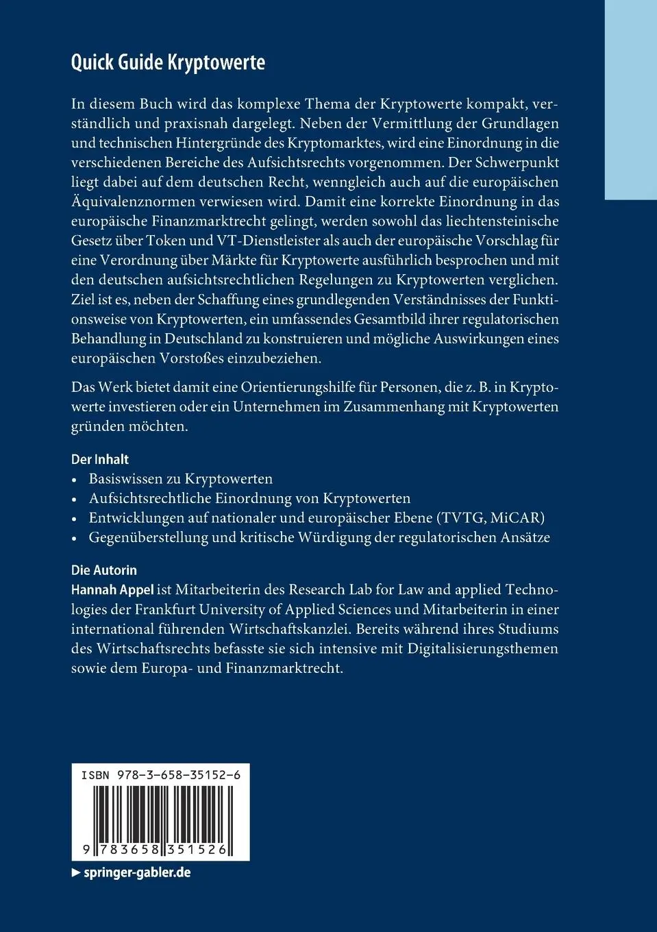 Rückseite: 9783658351526 | Quick Guide Kryptowerte | Hannah Appel | Taschenbuch | Quick Guide