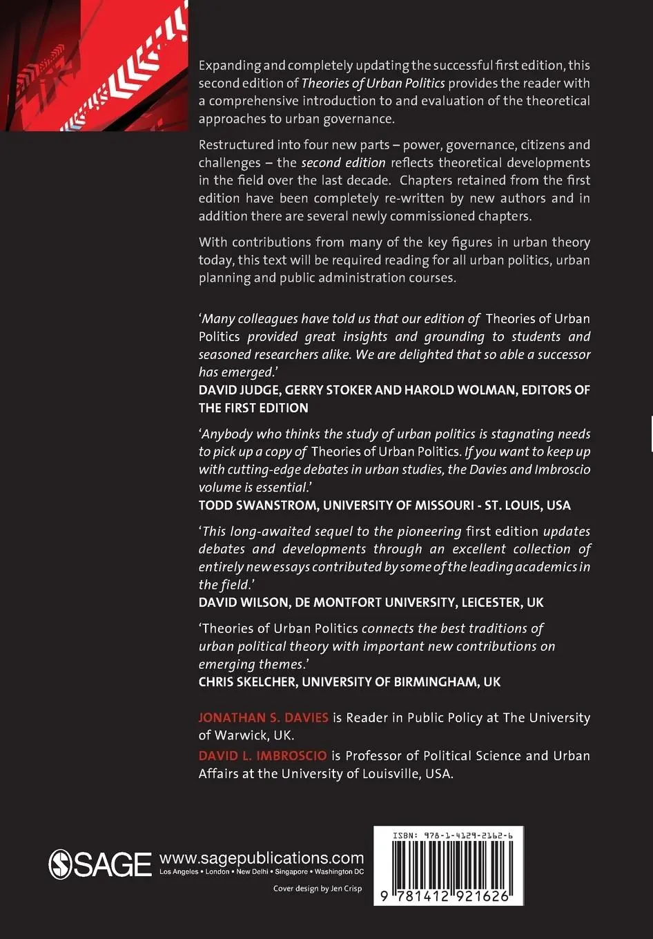 Rückseite: 9781412921626 | Theories of Urban Politics | Jonathan S Davies (u. a.) | Taschenbuch