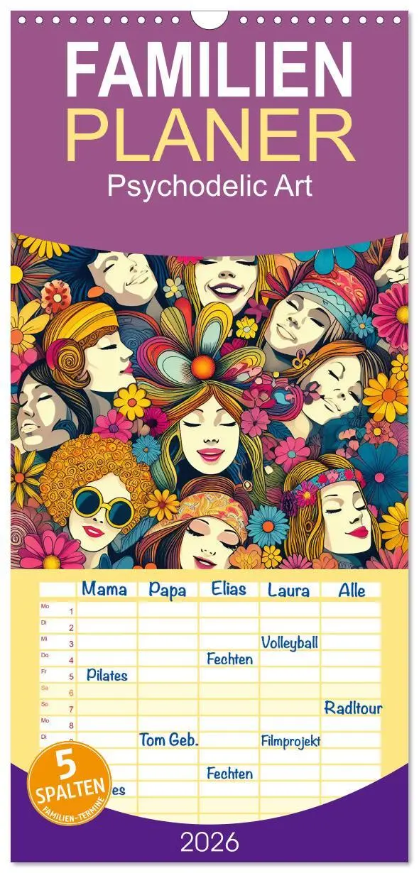 Cover: 9783516601626 | Familienplaner 2026 - Psychodelic Art mit 5 Spalten (Wandkalender,...
