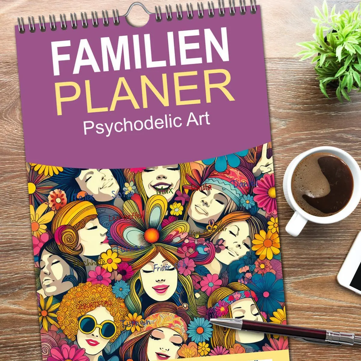 Bild: 9783516601626 | Familienplaner 2026 - Psychodelic Art mit 5 Spalten (Wandkalender,...
