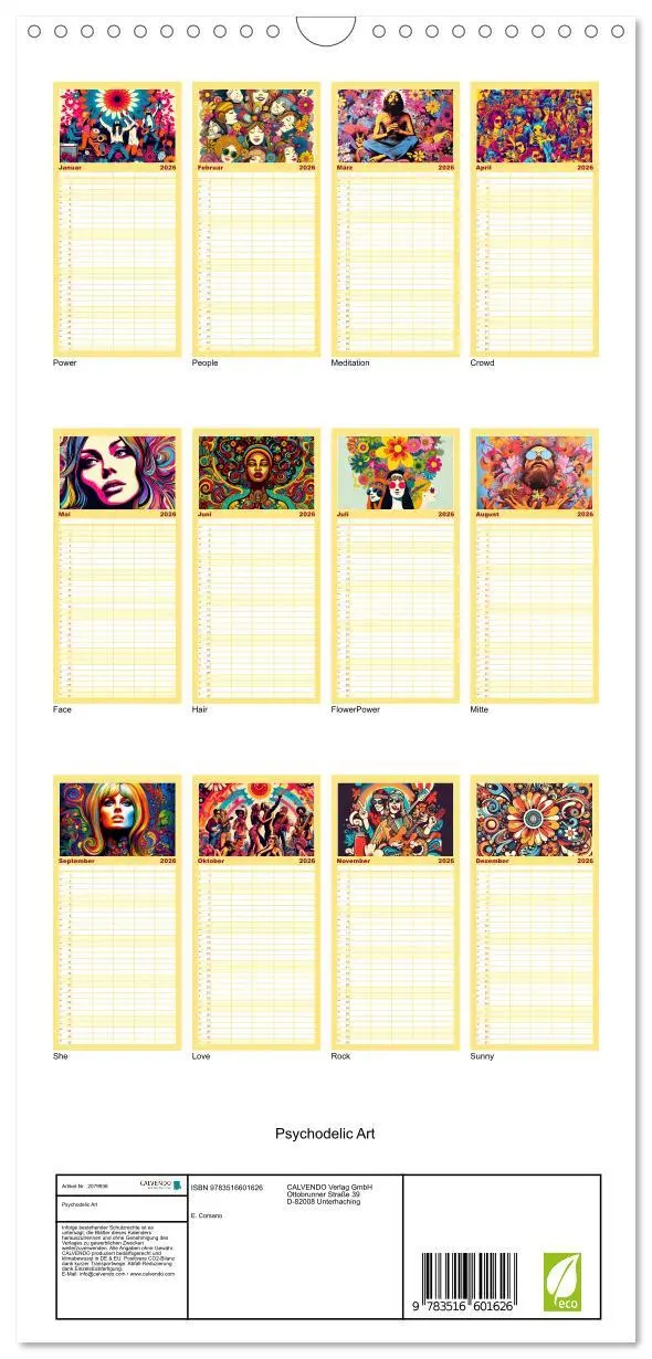 Bild: 9783516601626 | Familienplaner 2026 - Psychodelic Art mit 5 Spalten (Wandkalender,...