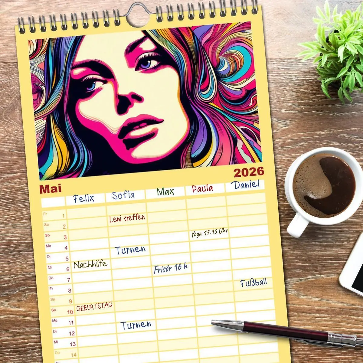 Bild: 9783516601626 | Familienplaner 2026 - Psychodelic Art mit 5 Spalten (Wandkalender,...