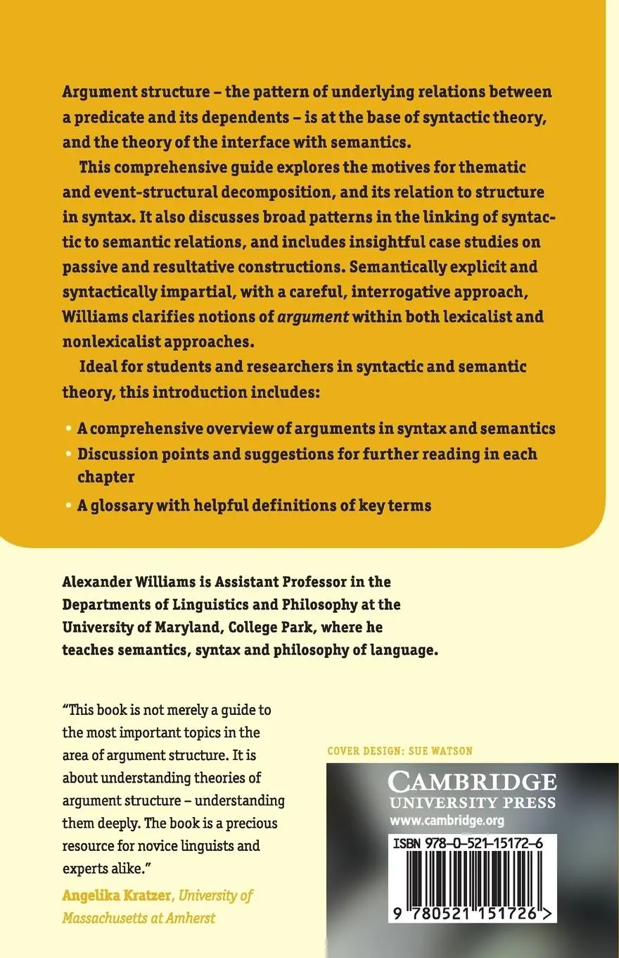 Rückseite: 9780521151726 | Arguments in Syntax and Semantics | Alexander Williams | Taschenbuch