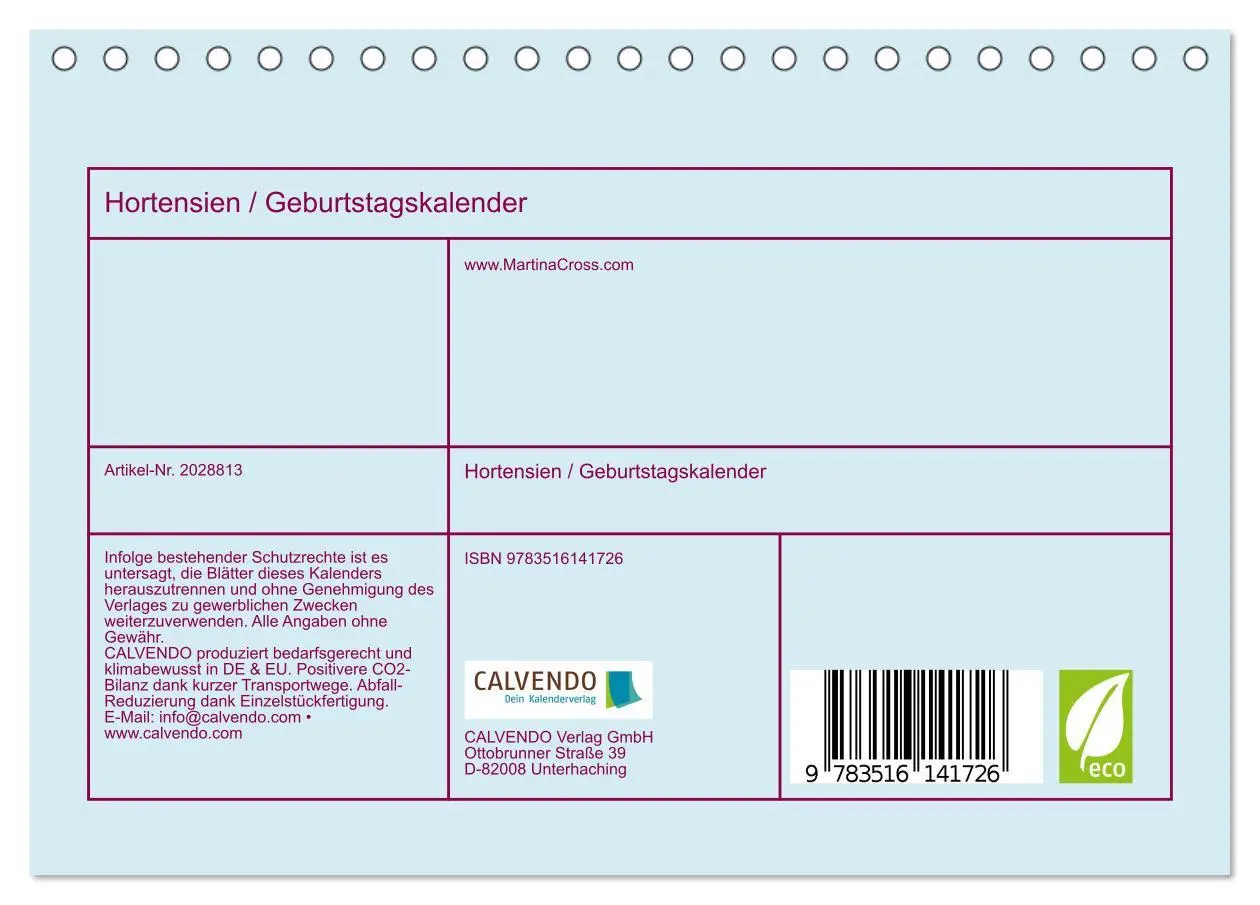 Bild: 9783516141726 | Hortensien / Geburtstagskalender (Tischkalender 2026 DIN A5 quer),...