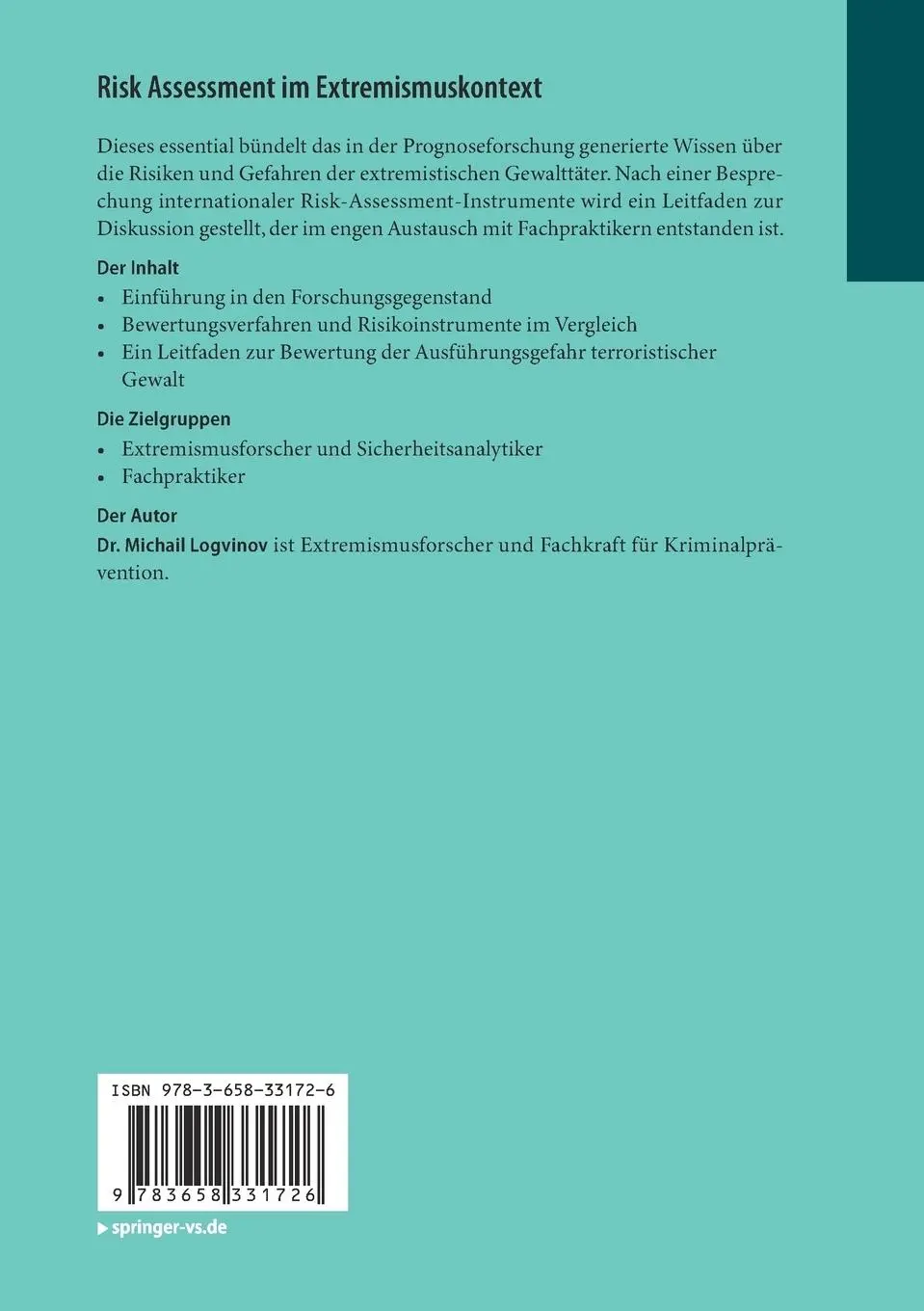 Rückseite: 9783658331726 | Risk Assessment im Extremismuskontext | Michail Logvinov | Taschenbuch