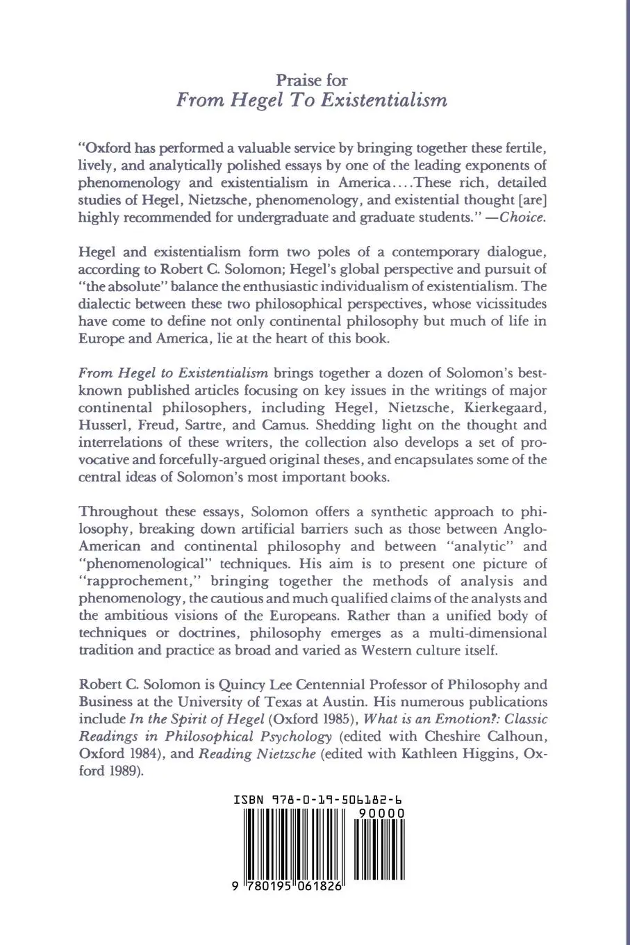 Rückseite: 9780195061826 | From Hegel to Existentialism | Robert C. Solomon | Taschenbuch | 1989