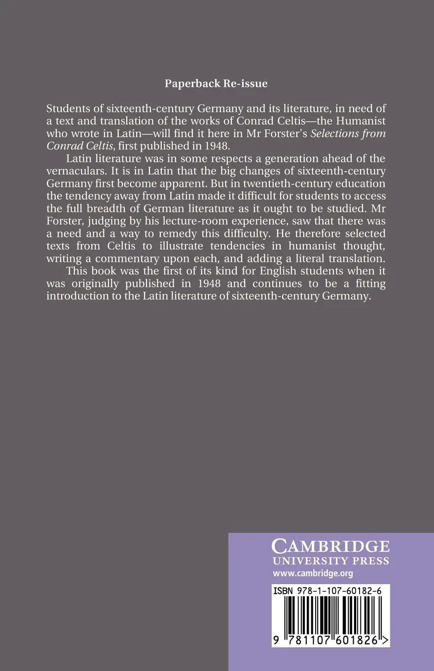 Rückseite: 9781107601826 | Selections from Conrad Celtis | 1459 1508 | Leonard Forster | Buch