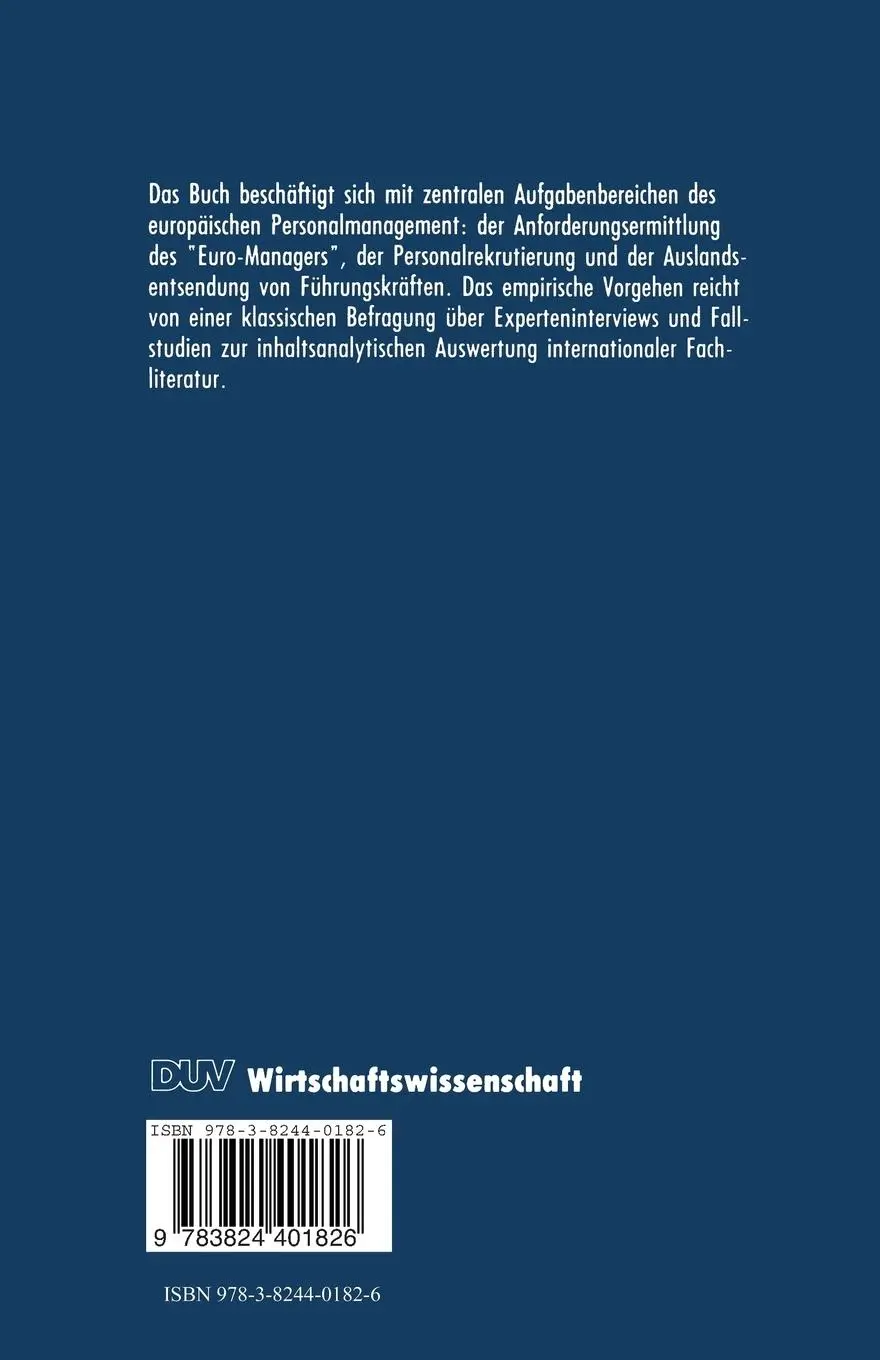 Rückseite: 9783824401826 | Personalmanagement in Europa | Hartmut Wächter (u. a.) | Taschenbuch
