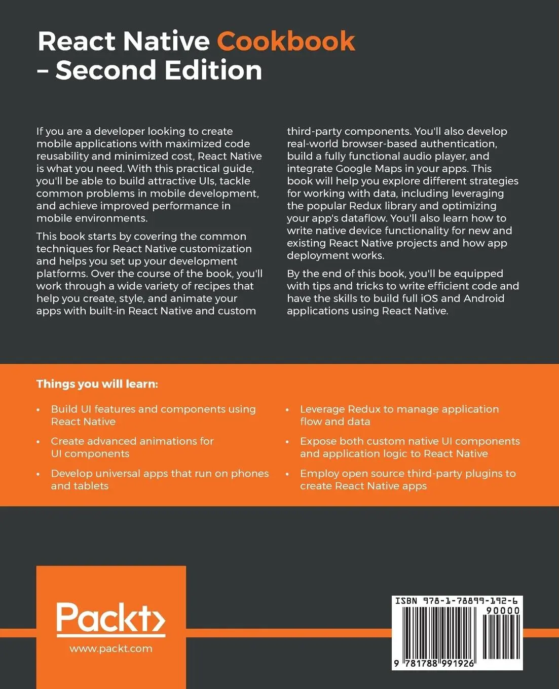Rückseite: 9781788991926 | React Native Cookbook - Second Edition | Dan Ward | Taschenbuch | 2019