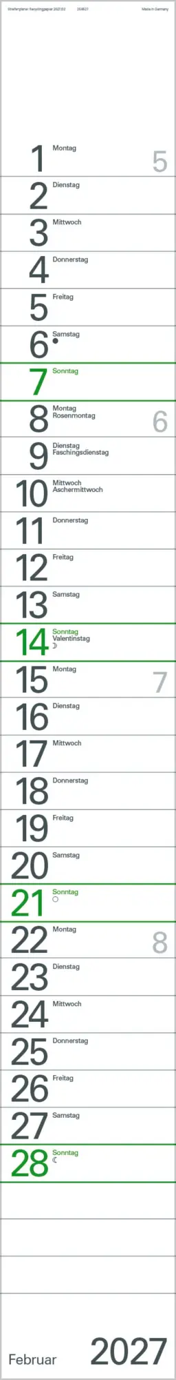 Bild: 9783819301926 | Streifenplaner Grün Recyclingpapier Edition Natur 2027 | Verlag Korsch