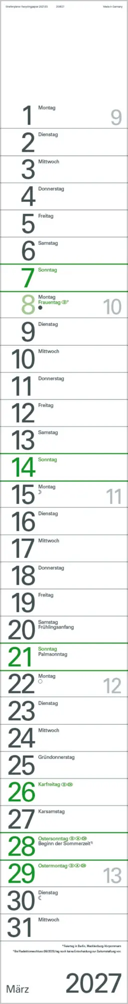 Bild: 9783819301926 | Streifenplaner Grün Recyclingpapier Edition Natur 2027 | Verlag Korsch