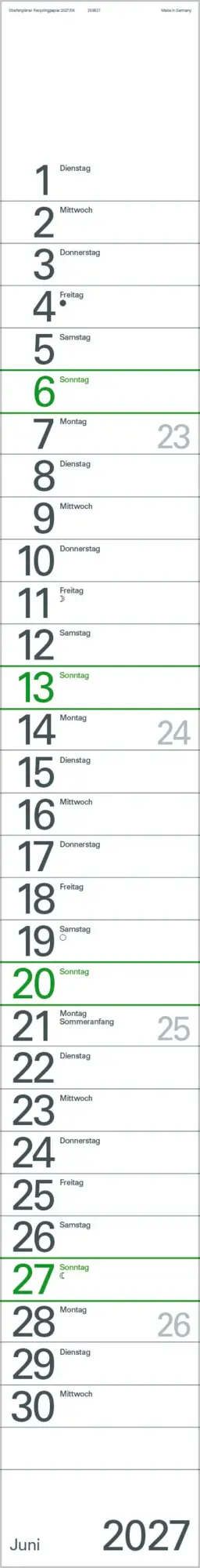 Bild: 9783819301926 | Streifenplaner Grün Recyclingpapier Edition Natur 2027 | Verlag Korsch