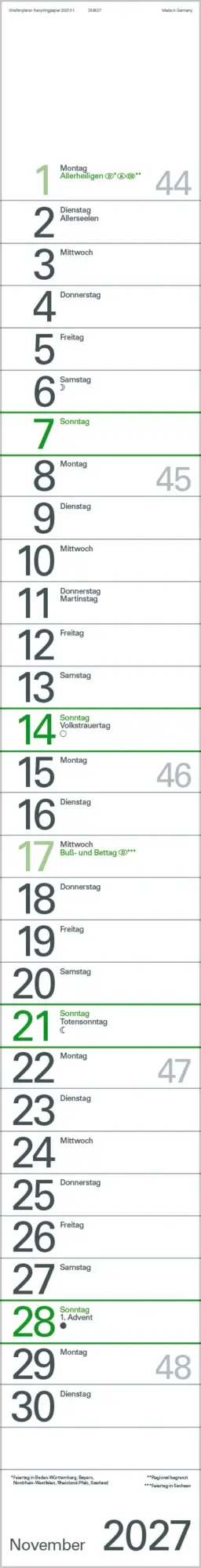 Bild: 9783819301926 | Streifenplaner Grün Recyclingpapier Edition Natur 2027 | Verlag Korsch