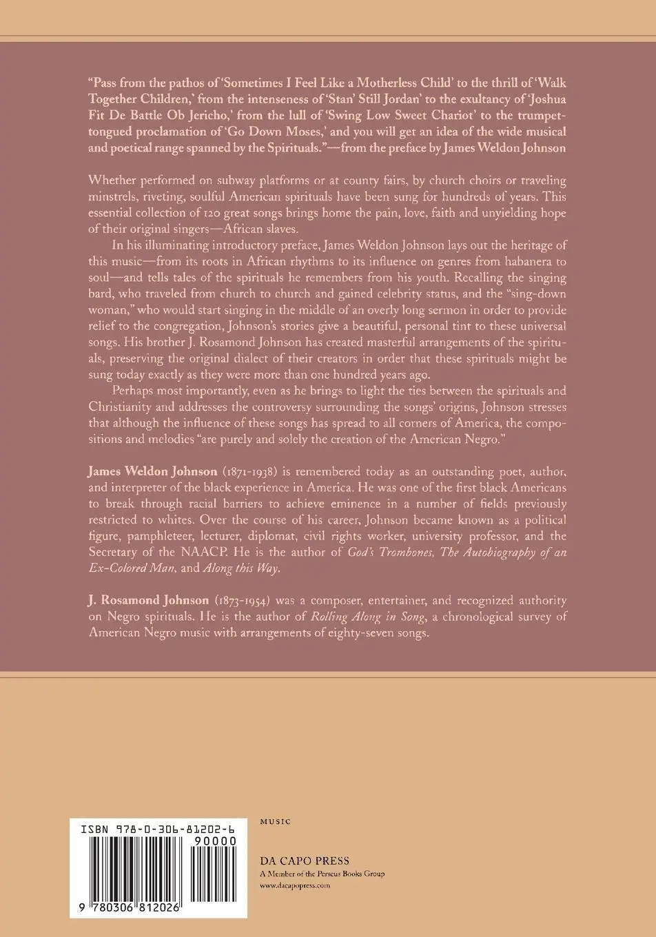 Rückseite: 9780306812026 | The Books of American Negro Spirituals | James Weldon Johnson (u. a.)