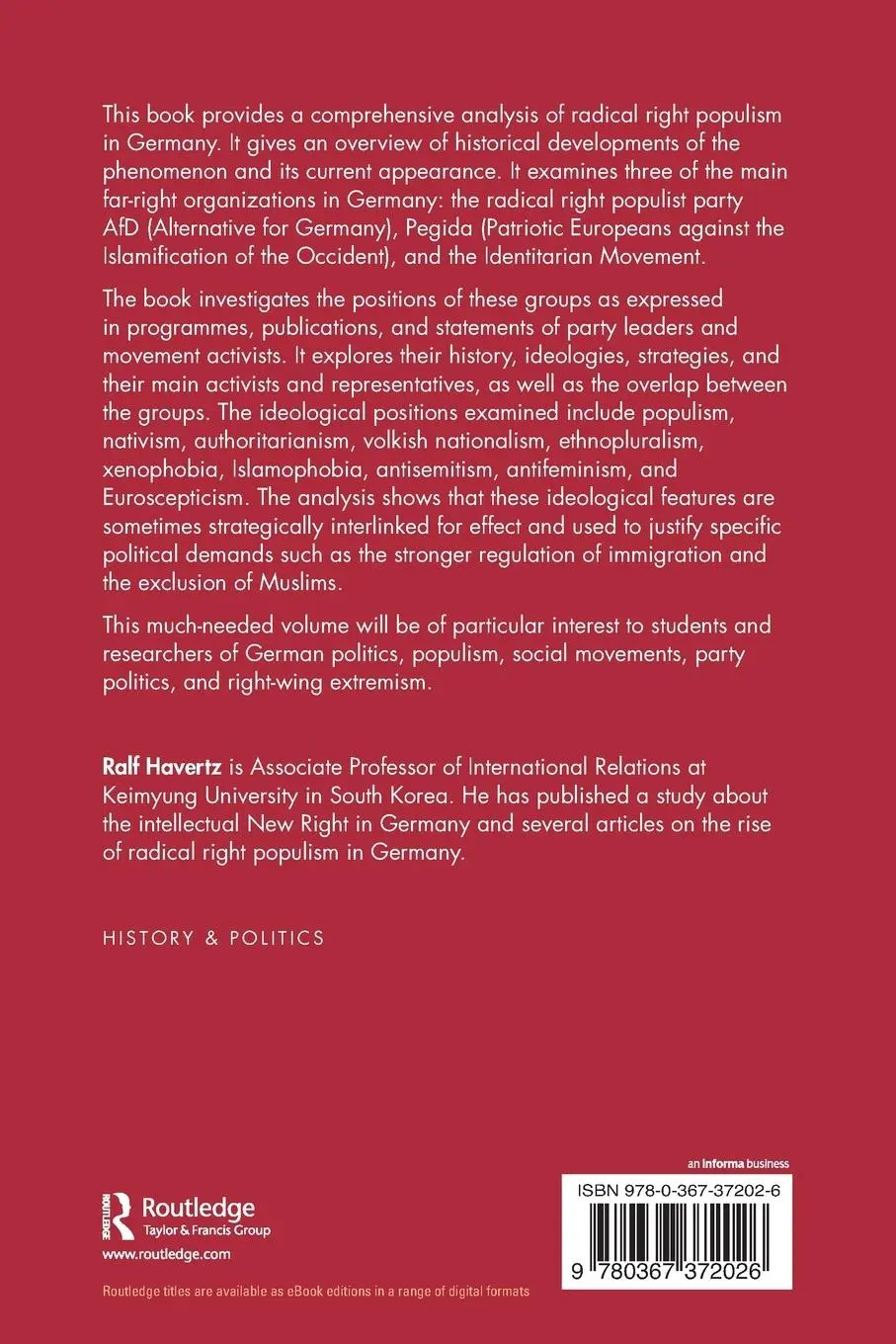 Rückseite: 9780367372026 | Radical Right Populism in Germany | Ralf Havertz | Taschenbuch | 2021
