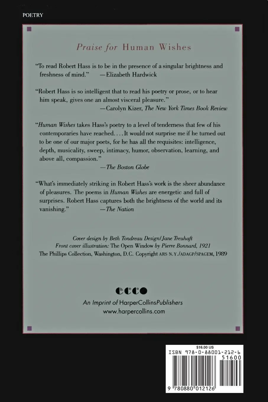 Rückseite: 9780880012126 | Human Wishes | Robert Hass | Taschenbuch | Englisch | 2019 | Ecco