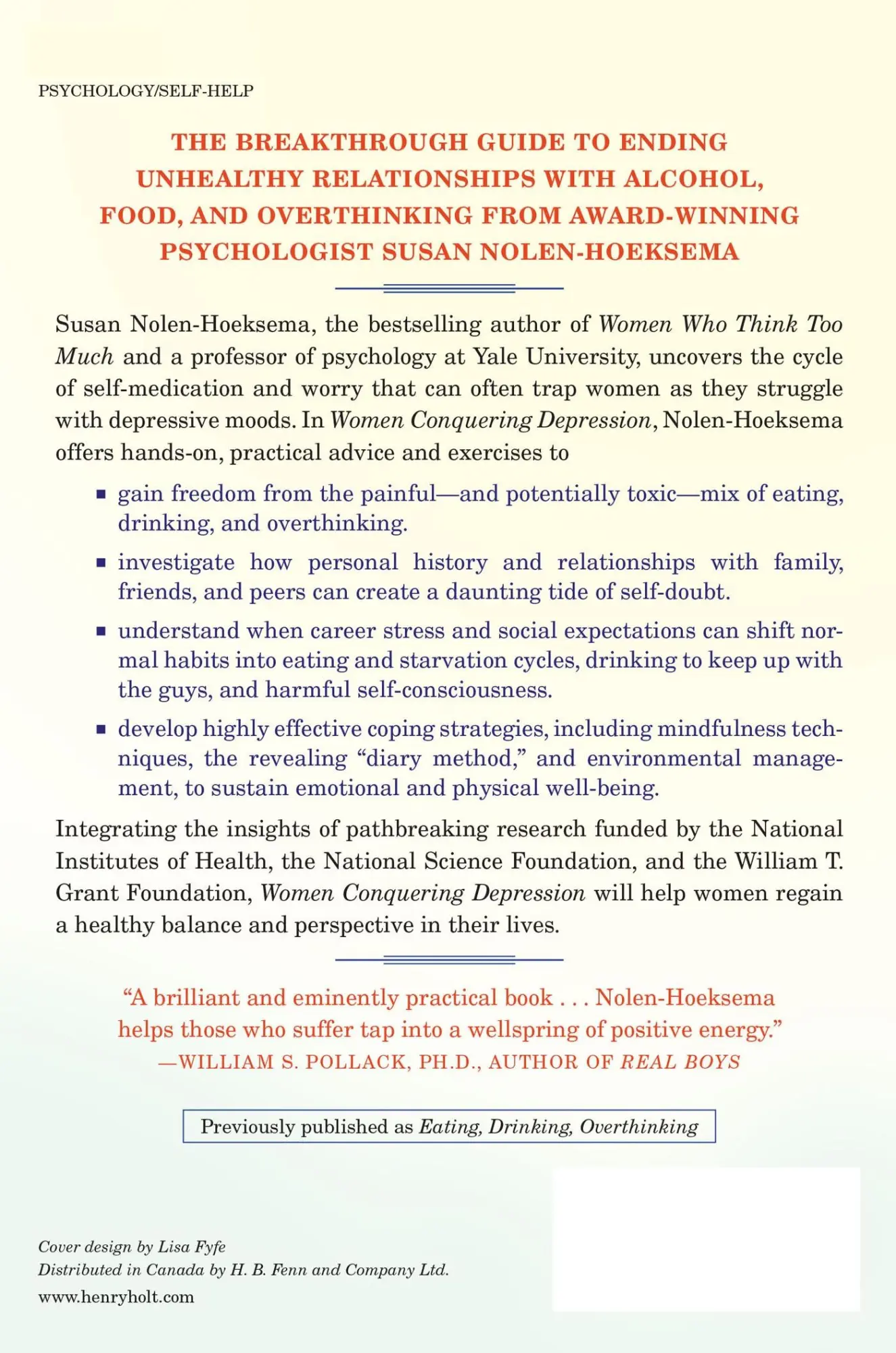 Rückseite: 9780805092226 | Women Conquering Depression | Susan Nolen-Hoeksema | Taschenbuch