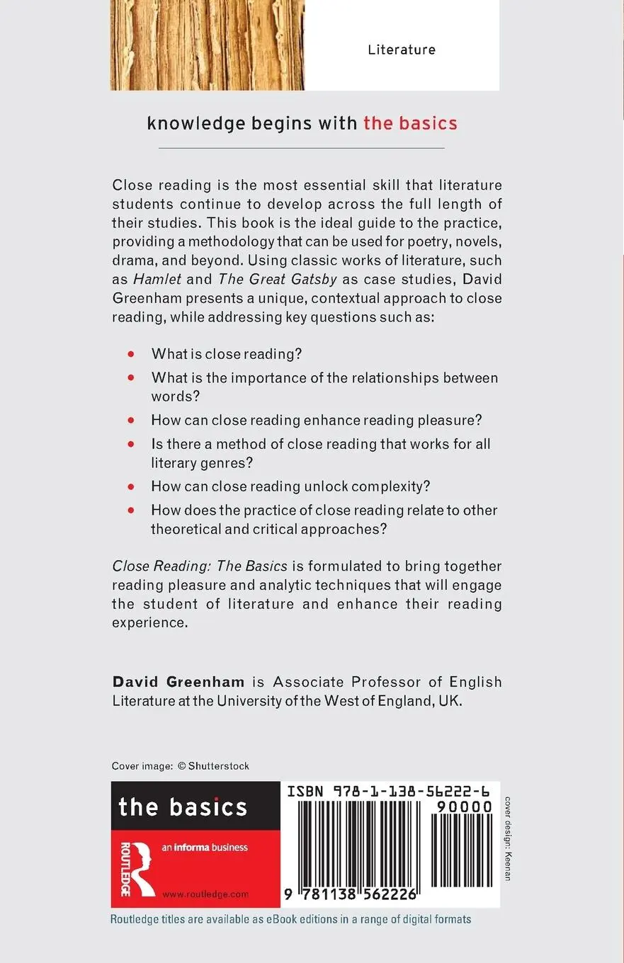 Rückseite: 9781138562226 | Close Reading | The Basics | David Greenham | Taschenbuch | Englisch